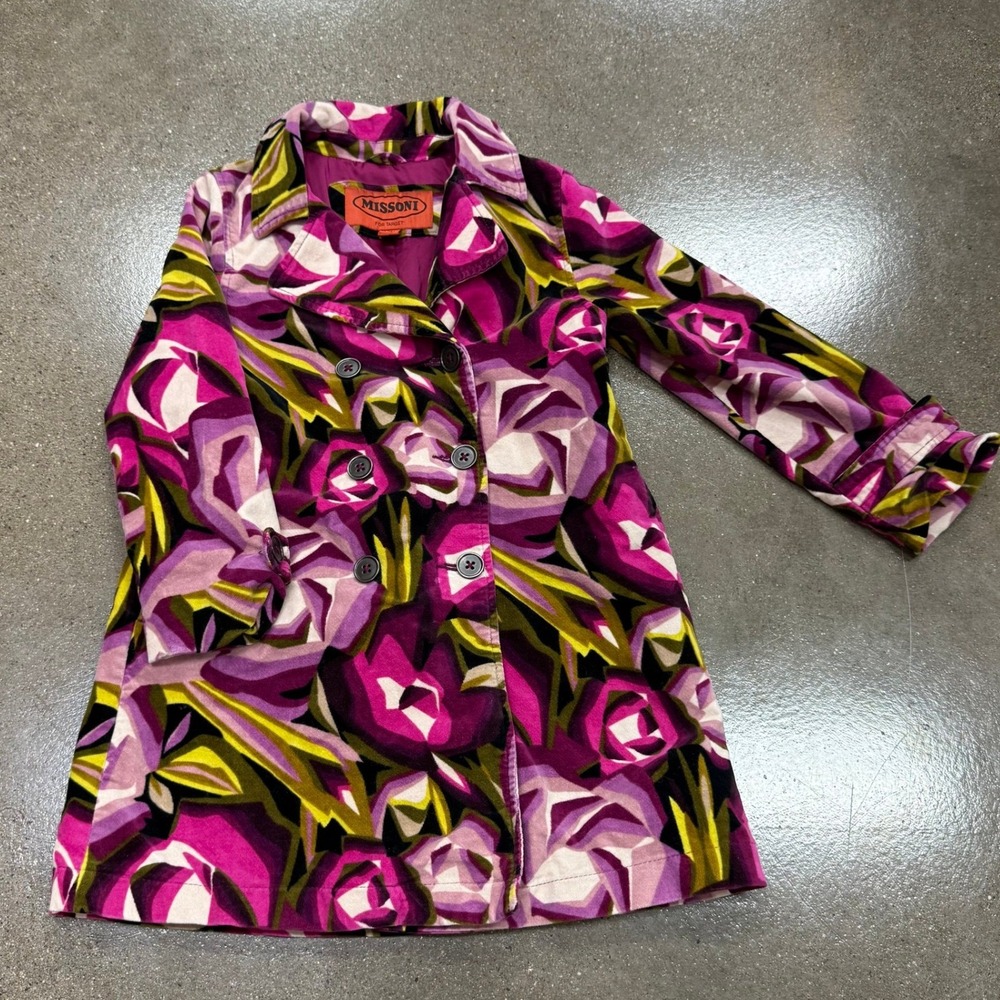 Missoni for Target Girls Floral Velvet Trench Pea Coat Magenta Purple XL 4T 5T
